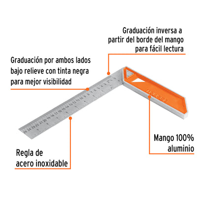 Escuadra 10" para Carpintero con Mango 100% de Aluminio
