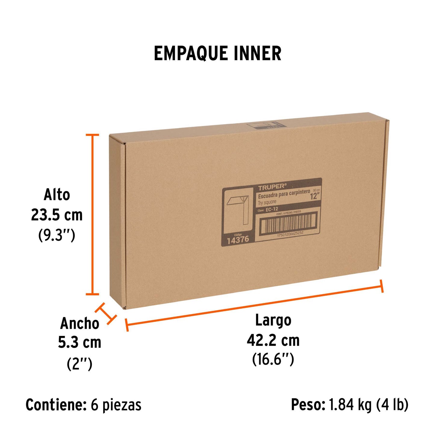 Escuadra 12" para Carpintero con Mango 100% de Aluminio