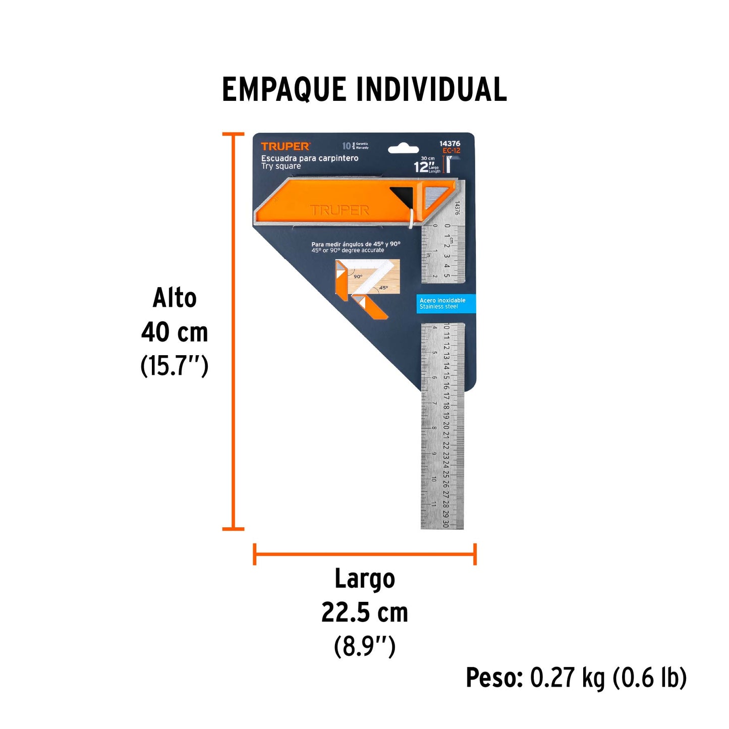 Escuadra 12" para Carpintero con Mango 100% de Aluminio