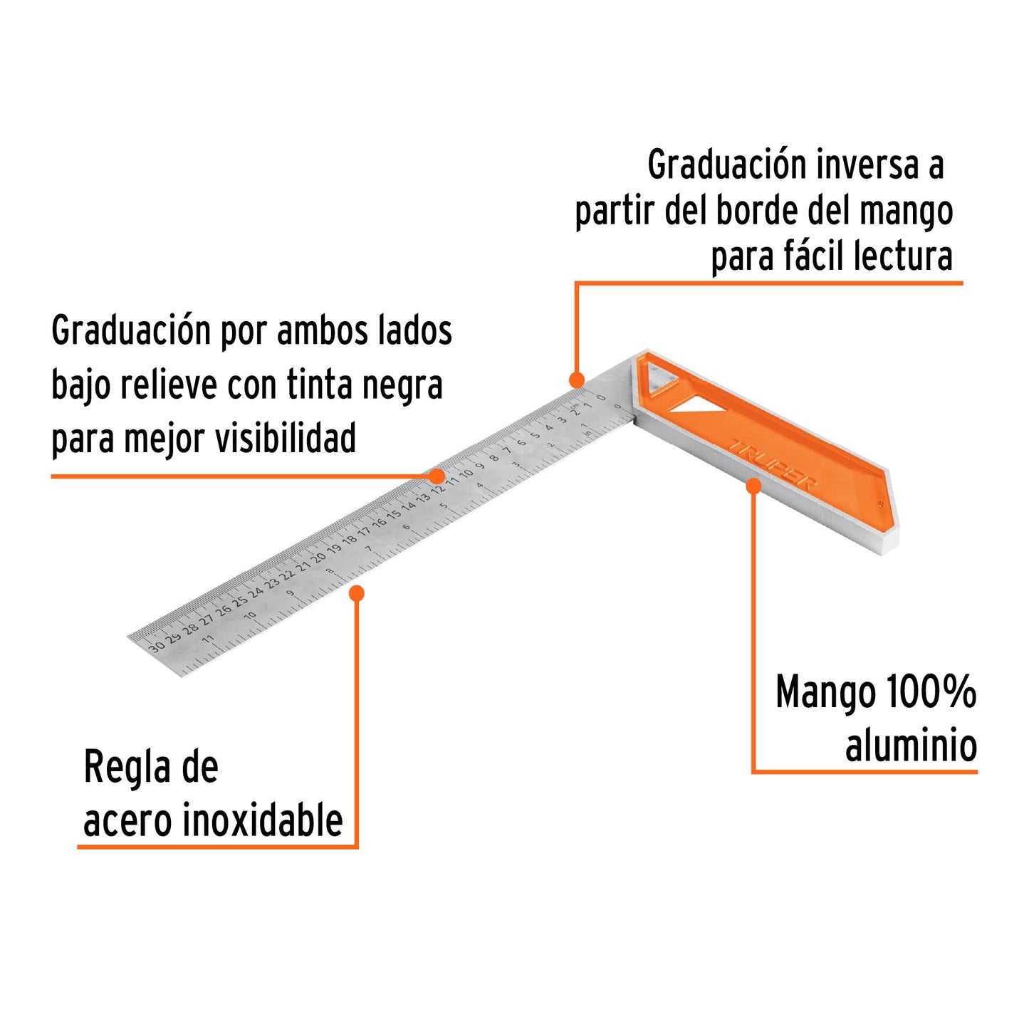 Escuadra 12" para Carpintero con Mango 100% de Aluminio