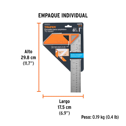 Escuadra 8" para Carpintero con Mango 100% de Aluminio