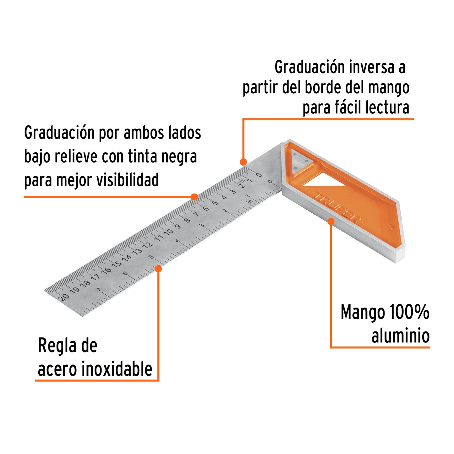 Escuadra 8" para Carpintero con Mango 100% de Aluminio