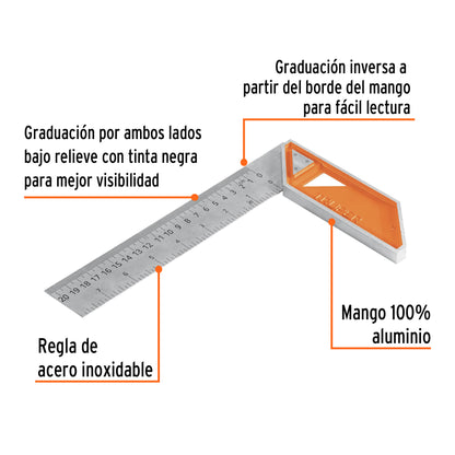 Escuadra 8" para Carpintero con Mango 100% de Aluminio