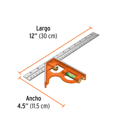 Escuadra 12" de Combinación con Punzón para Marcar, Truper