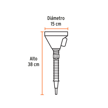 Embudo Plástico 500 Ml, Cuello Flexible con Filtro, Truper