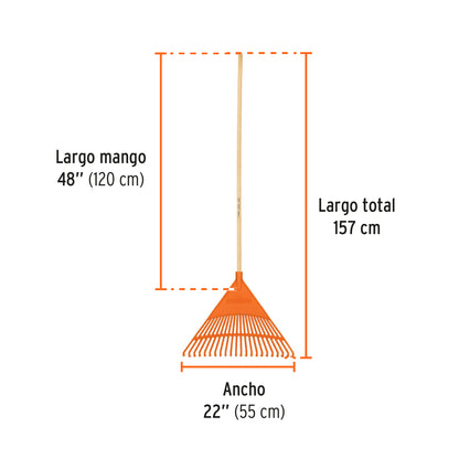 Escoba Plástica para Jardín, Rígida, 22 Dientes, Mango 48"