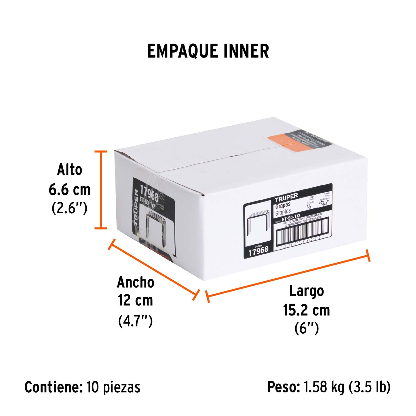 1000 Grapas 1/2" Corona 10.6 Mm, para ET-50X y Et-50, Truper