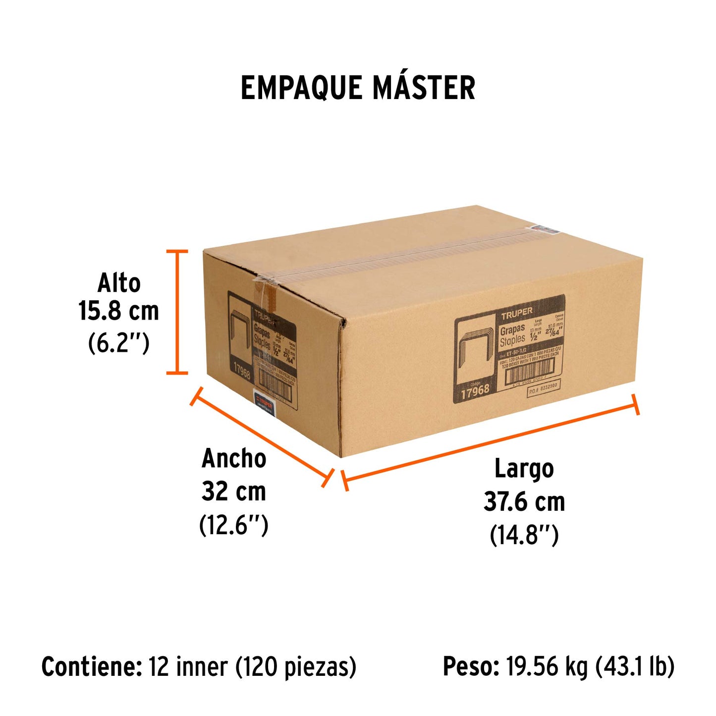 1000 Grapas 1/2" Corona 10.6 Mm, para ET-50X y Et-50, Truper