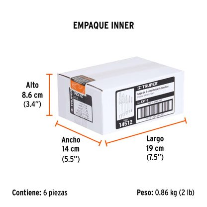 Juego con 5 Extractores de Tornillos, Truper