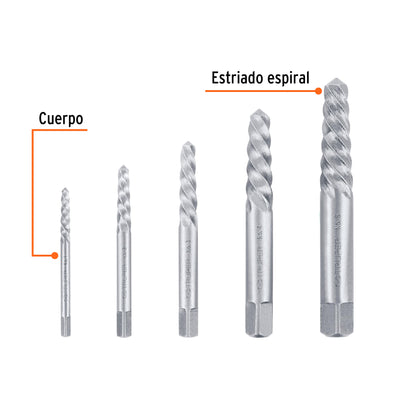 Juego con 5 Extractores de Tornillos, Truper