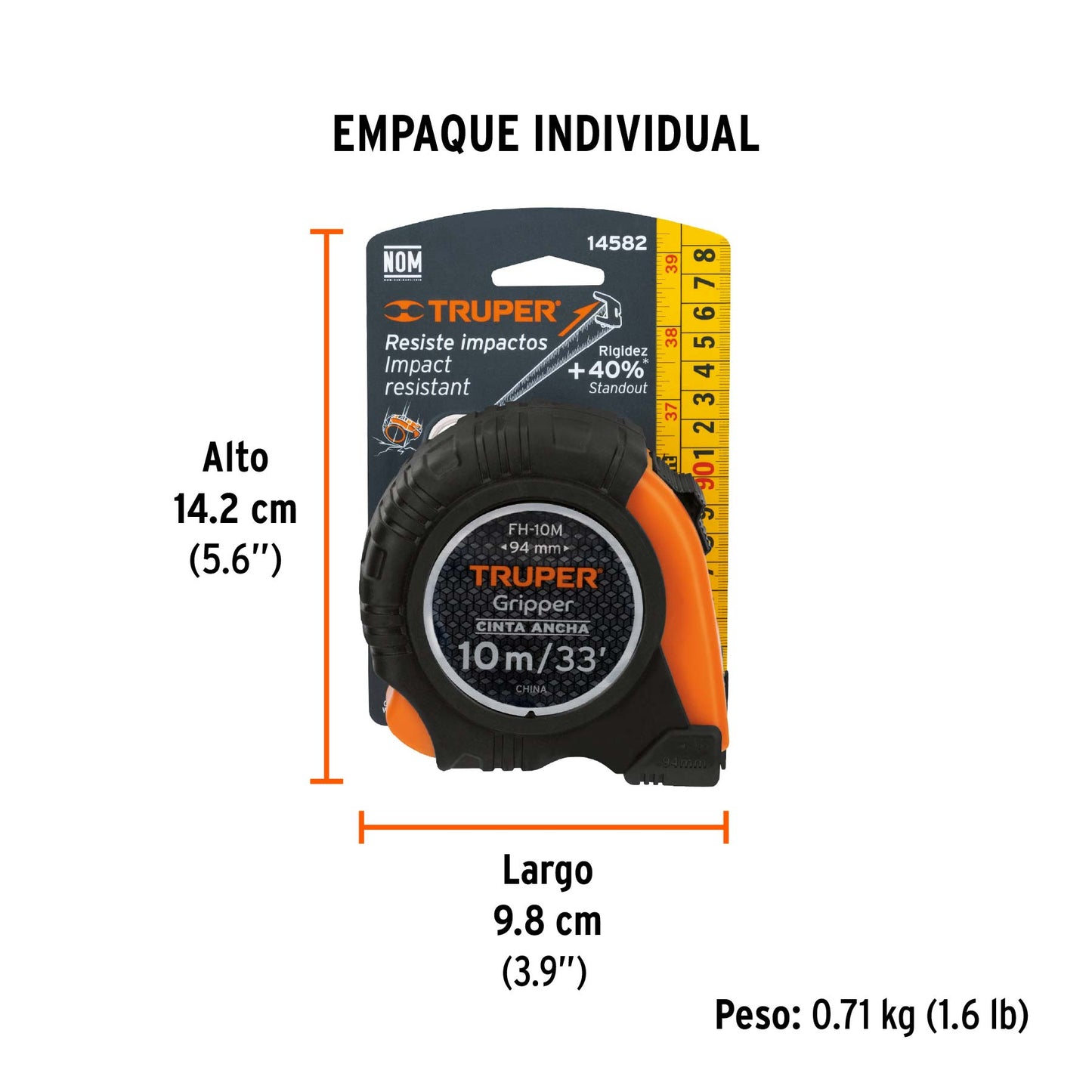 Flexómetro Gripper Contra Impactos 10 M Cinta 32 Mm, Truper