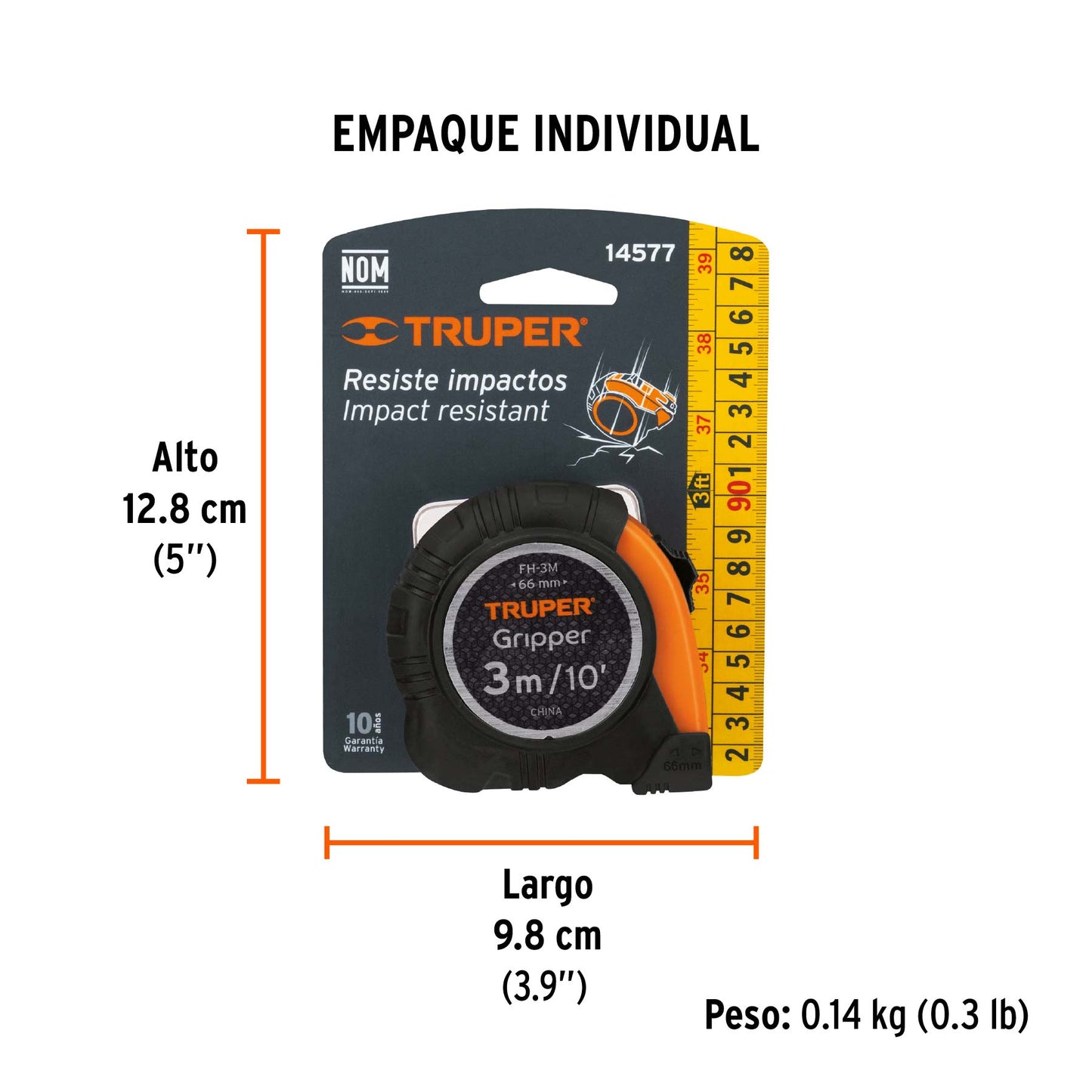 Flexómetro Gripper Contra Impactos 3 M Cinta 13 Mm, Truper