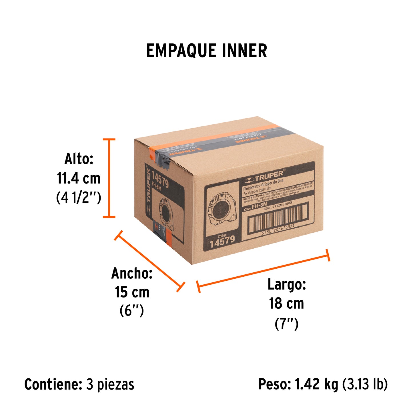 Flexómetro Gripper Contra Impactos 8 M Cinta 25 Mm, Truper