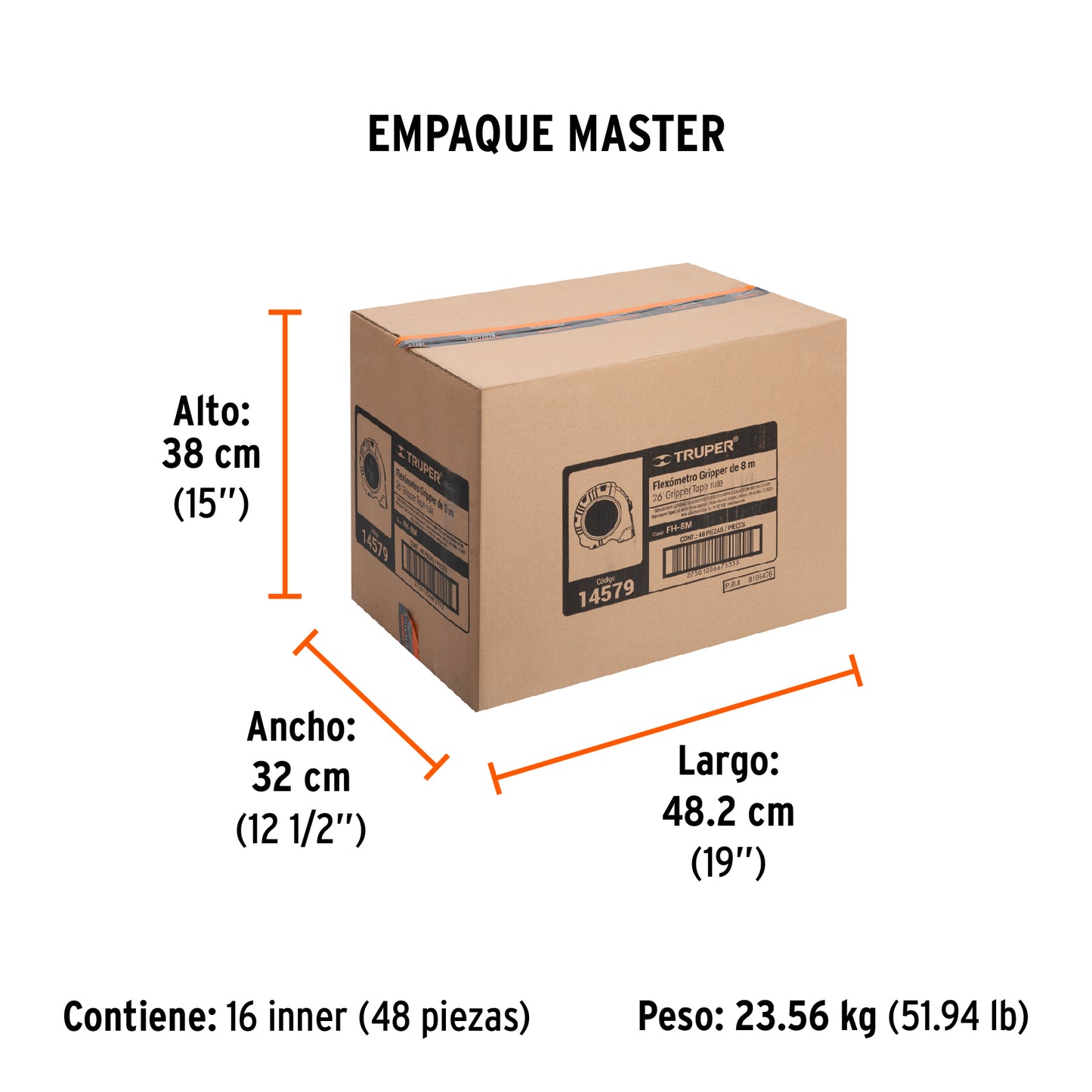 Flexómetro Gripper Contra Impactos 8 M Cinta 25 Mm, Truper