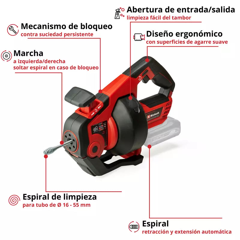 Einhell Limpiador de tuberías inalámbrico TE-DA 18/760 Li Solo