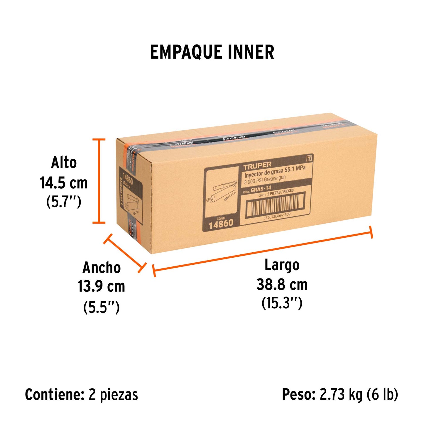Inyectora de Grasa 14 Oz, 8000 Psi con Grip Antiderrapante