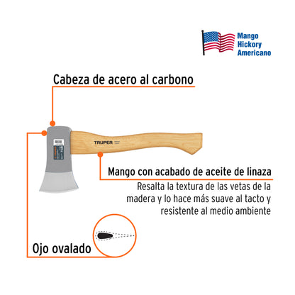 Hacha Cazadora 1-1/4 Lb, Mango Hickory 14", Truper