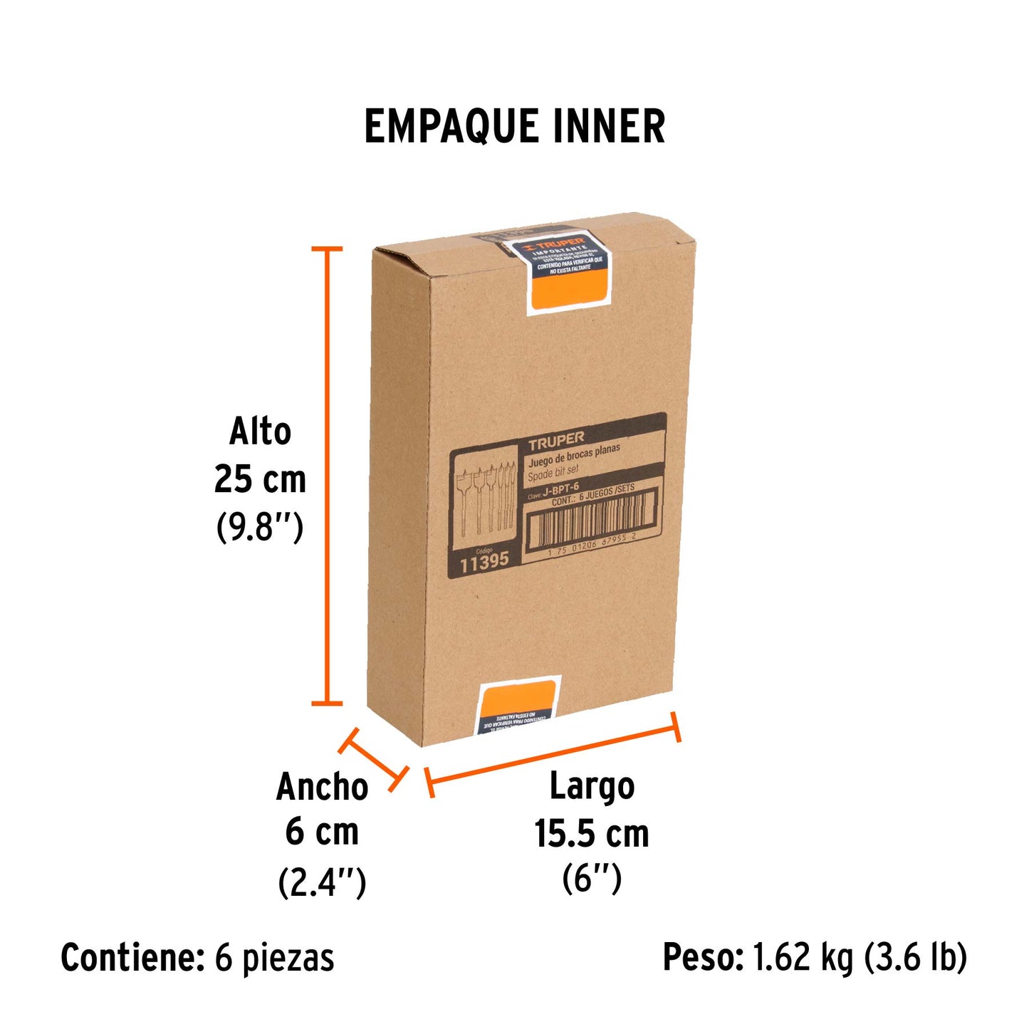 Juego de Brocas Planas de Manita, 6 Piezas, Truper