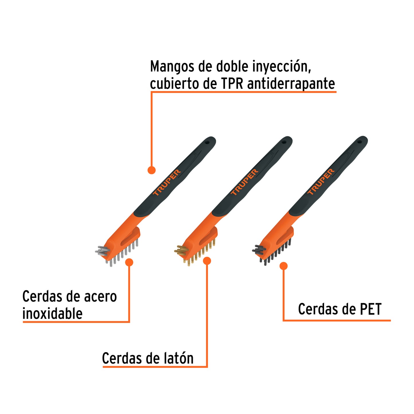 Juego de 3 Minicepillos de Alambre 28 Pinceles, Truper
