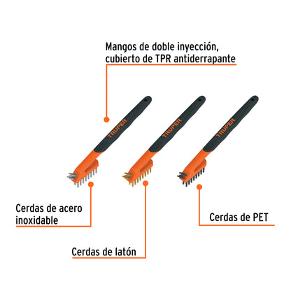 Juego de 3 Minicepillos de Alambre 28 Pinceles, Truper
