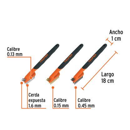 Juego de 3 Minicepillos de Alambre 28 Pinceles, Truper