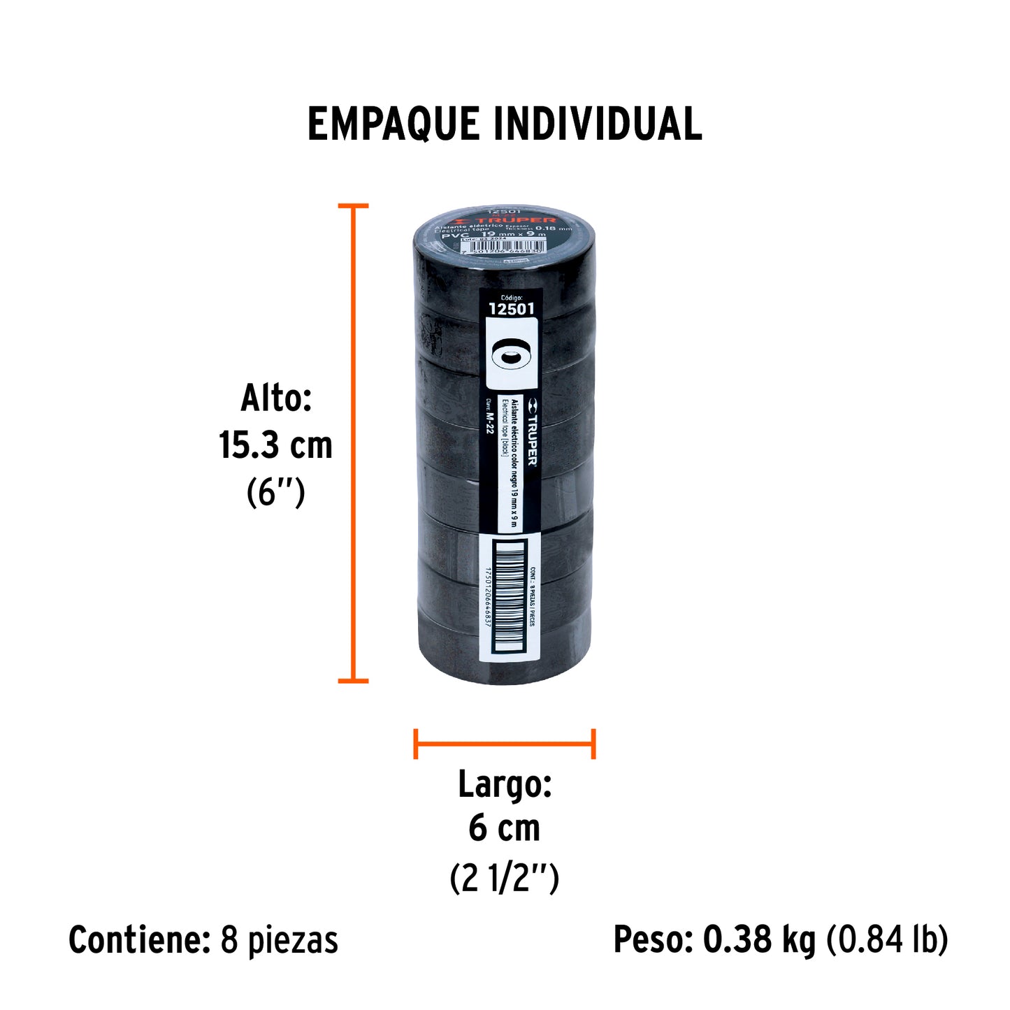 Cinta de Aislar de 9 M X 19 Mm, Negra, Truper
