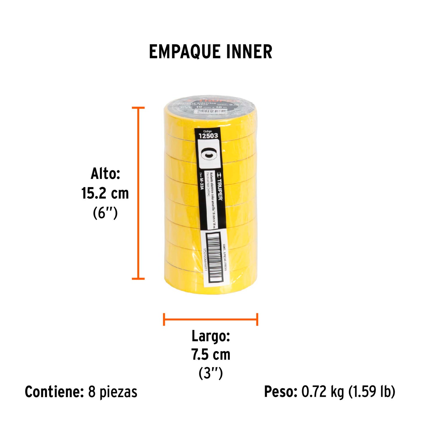 Cinta de Aislar de 18 M X 19 Mm, Amarilla, Truper