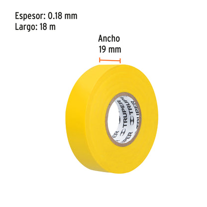 Cinta de Aislar de 18 M X 19 Mm, Amarilla, Truper