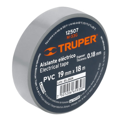 Cinta de Aislar de 18 M X 19 Mm, Gris, Truper
