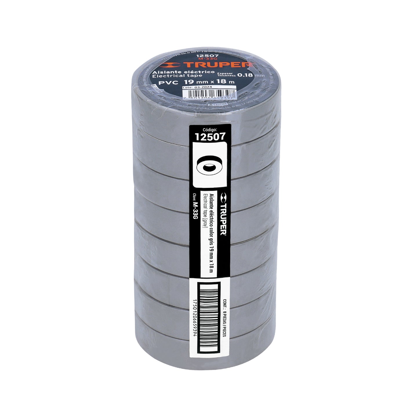 Cinta de Aislar de 18 M X 19 Mm, Gris, Truper