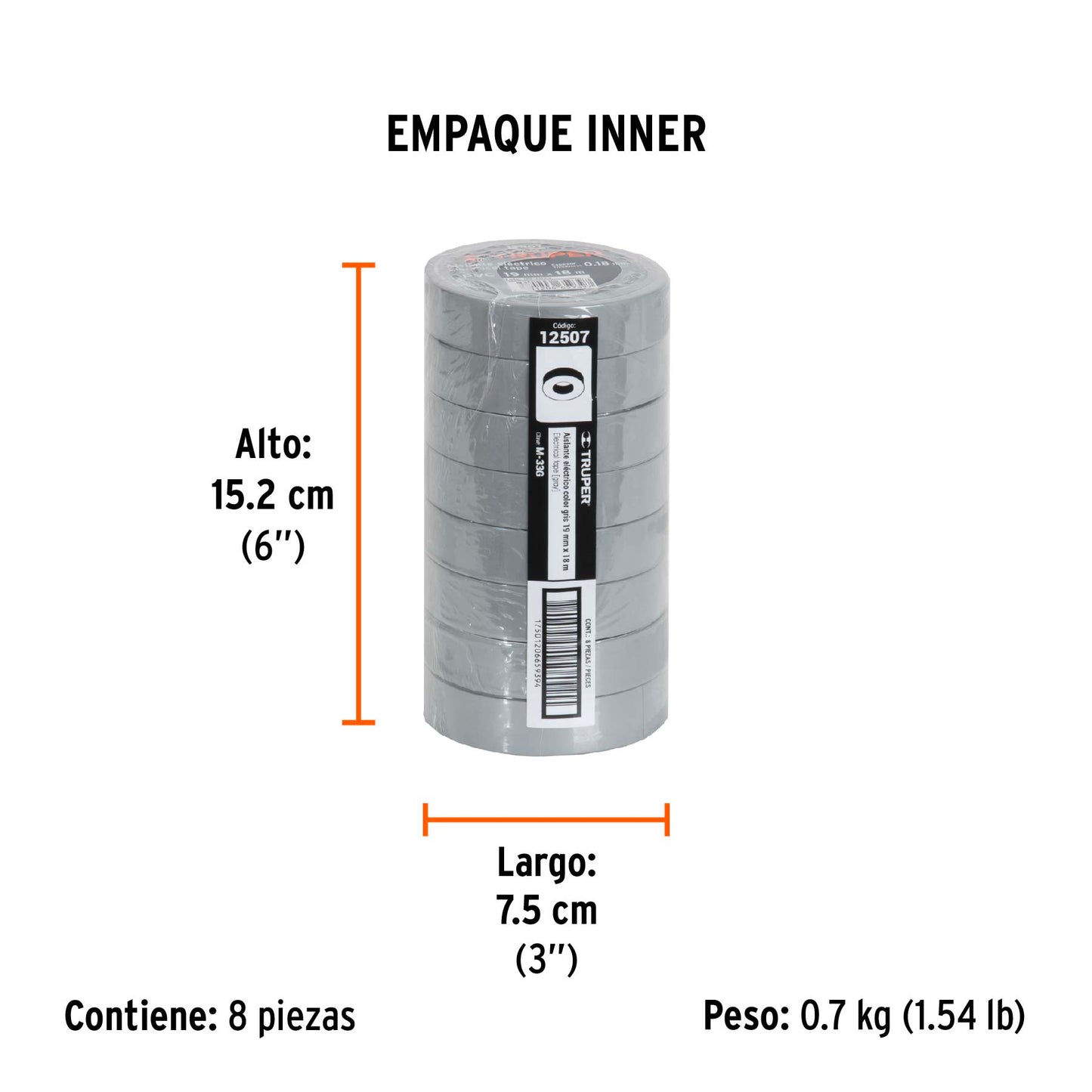 Cinta de Aislar de 18 M X 19 Mm, Gris, Truper