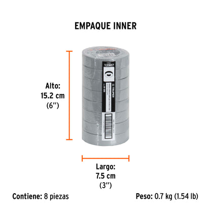 Cinta de Aislar de 18 M X 19 Mm, Gris, Truper