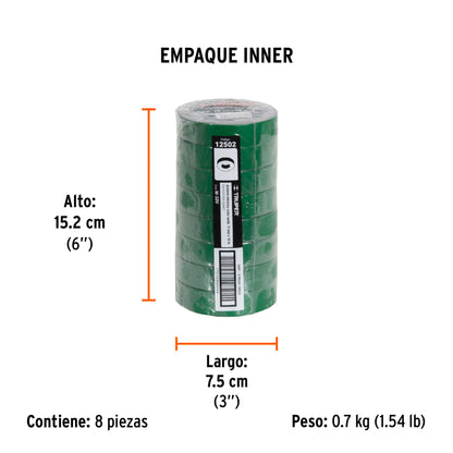 Cinta de Aislar de 18 M X 19 Mm, Verde, Truper
