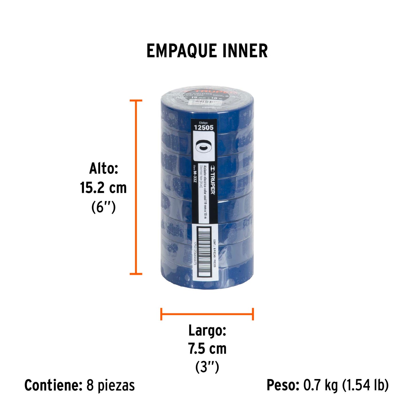 Cinta de Aislar de 18 M X 19 Mm, Azul, Truper