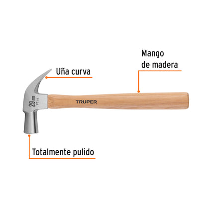 Martillo Cabeza Cónica 29 Mm Uña Curva, Mango Madera, Truper