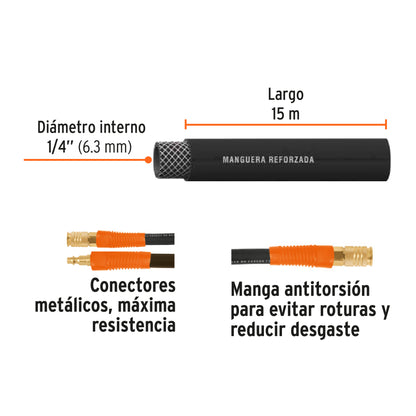 Manguera para Compresor, de Hule, 15m X 1/4", Truper