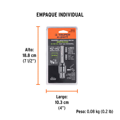 Mandril Zanco 3/8" para Brocasierras Bimetálicas, Expert
