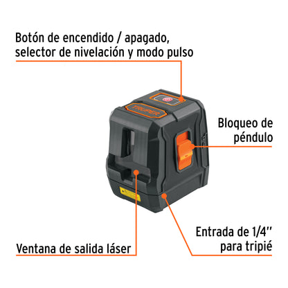 Nivel Láser Rojo, Alcance 10 M, de Pilas, Truper