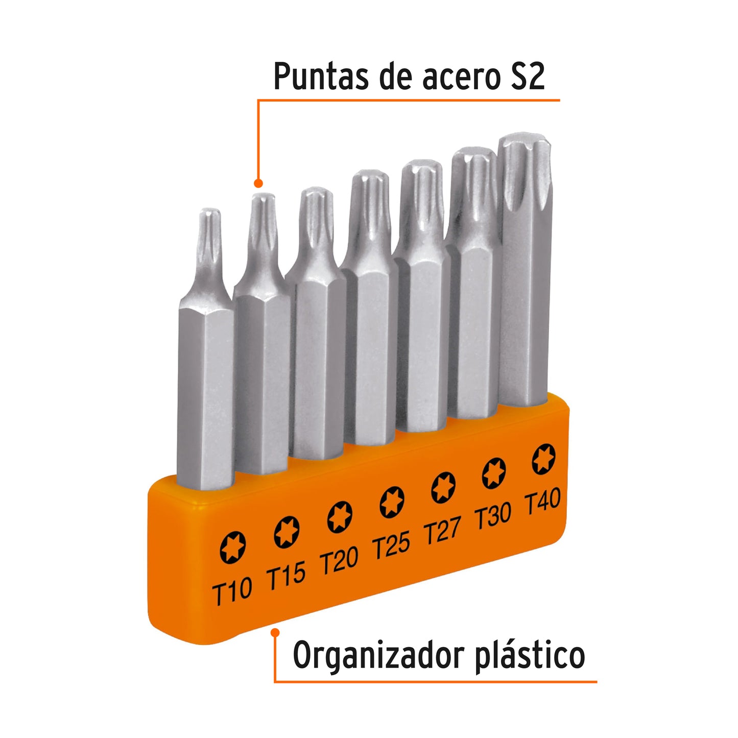 Juego de 7 Puntas Torx Combinadas Largo 2", Truper Expert