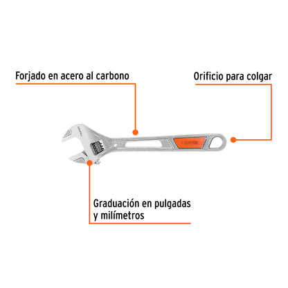 Llave Ajustable (perico) 10" Cromada, Truper
