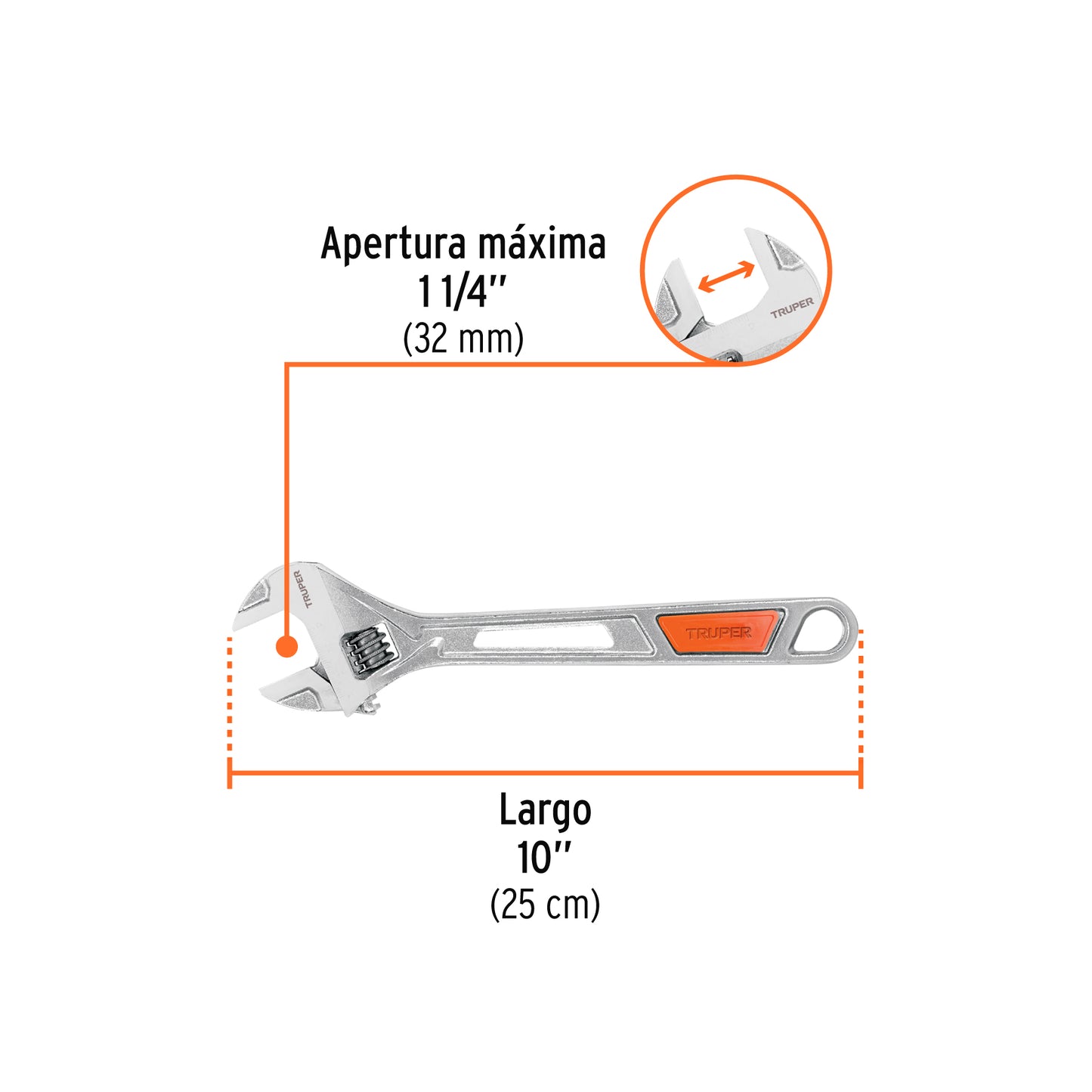 Llave Ajustable (perico) 10" Cromada, Truper