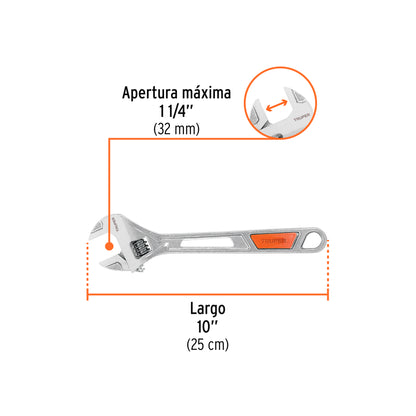 Llave Ajustable (perico) 10" Cromada, Truper