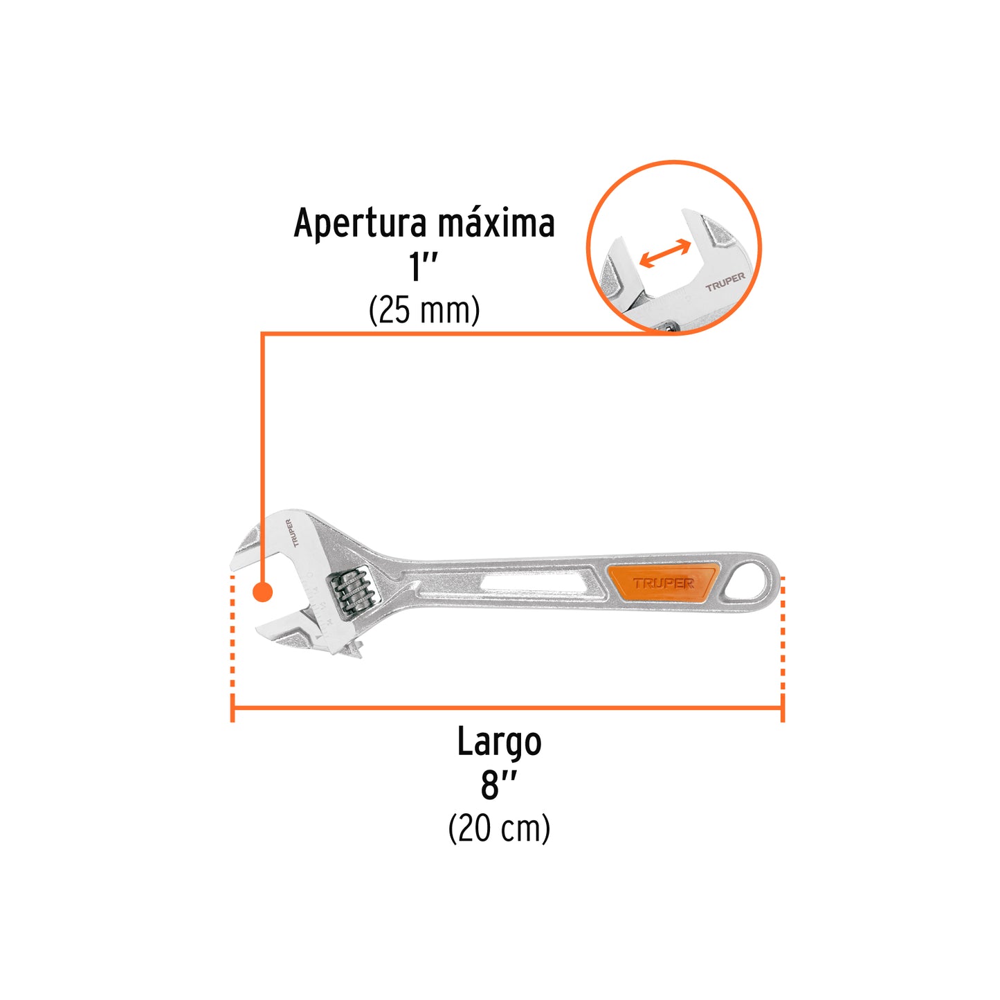 Llave Ajustable (perico) 8" Cromada, Truper