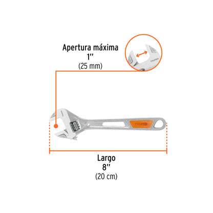 Llave Ajustable (perico) 8" Cromada, Truper