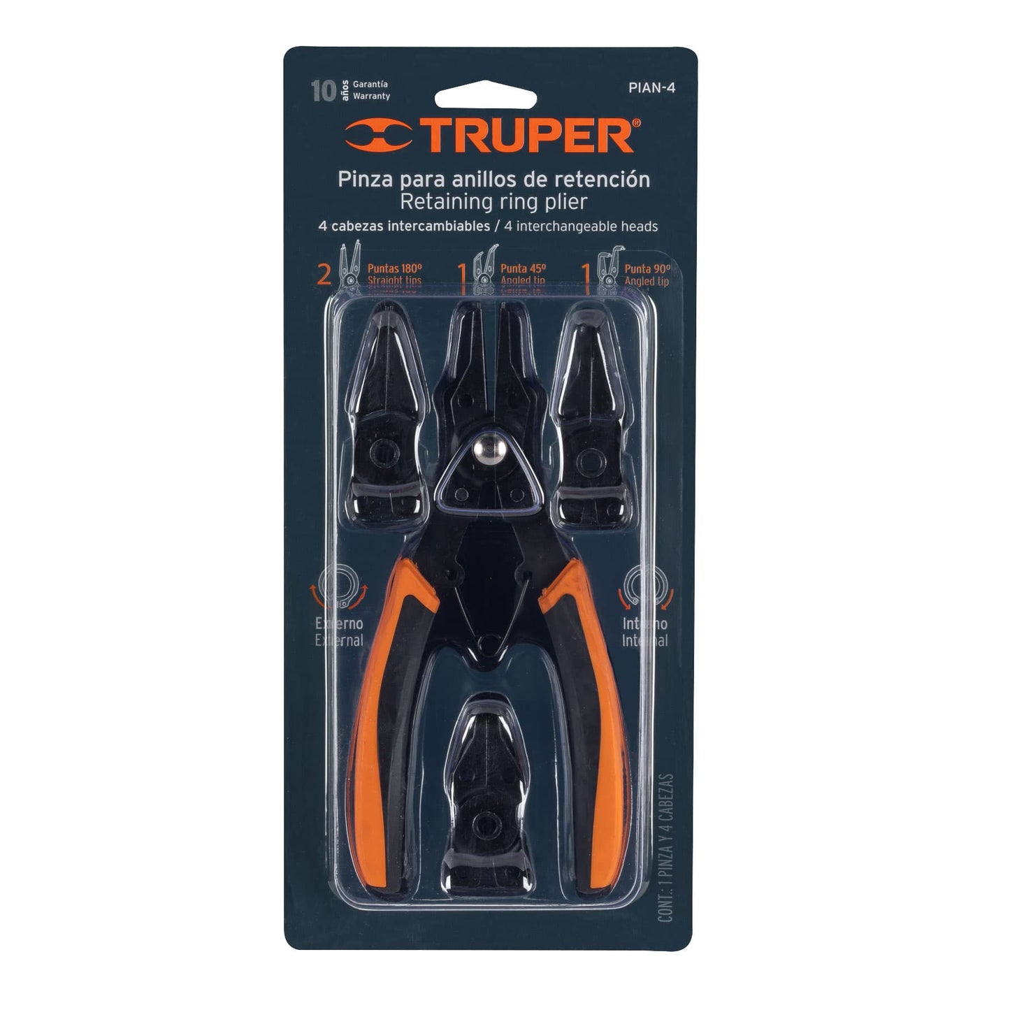 Pinza para Anillos de Retención 6" 4 Cabezas Intercambiables