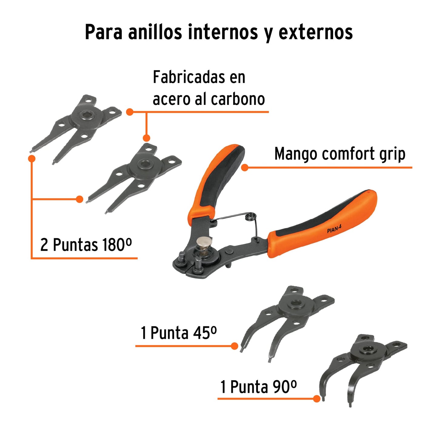 Pinza para Anillos de Retención 6" 4 Cabezas Intercambiables