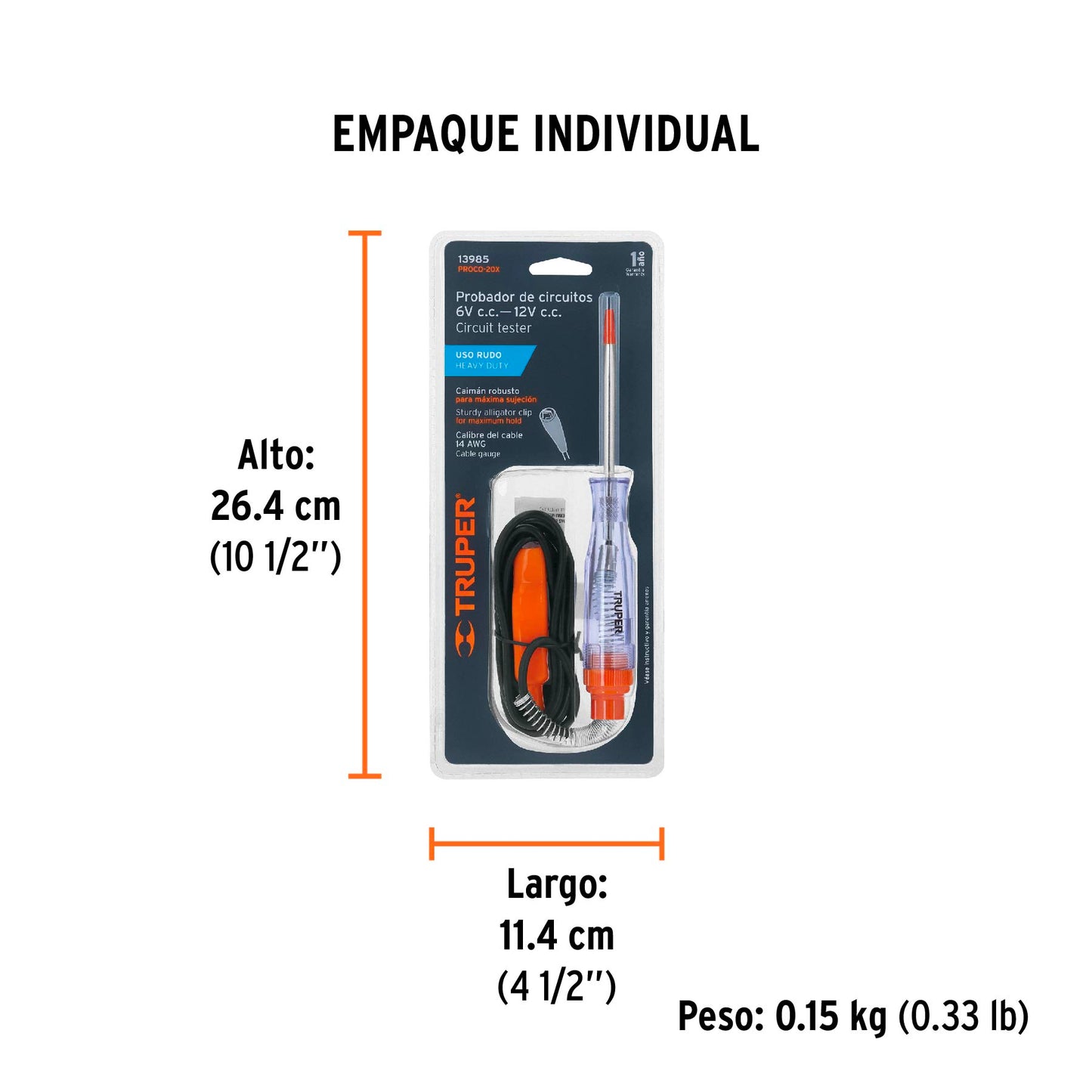 Probador de Circuitos de Corriente Directa 20 Cm, C/caimán