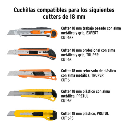 Estuche con 10 Cuchillas Sk4 de 18 Mm para Cutter, Truper