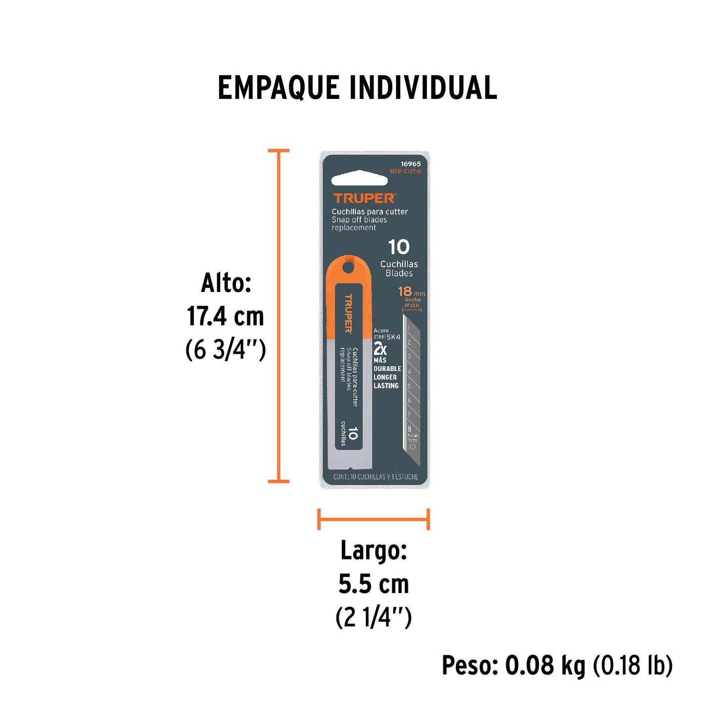 Estuche con 10 Cuchillas Sk4 de 18 Mm para Cutter, Truper