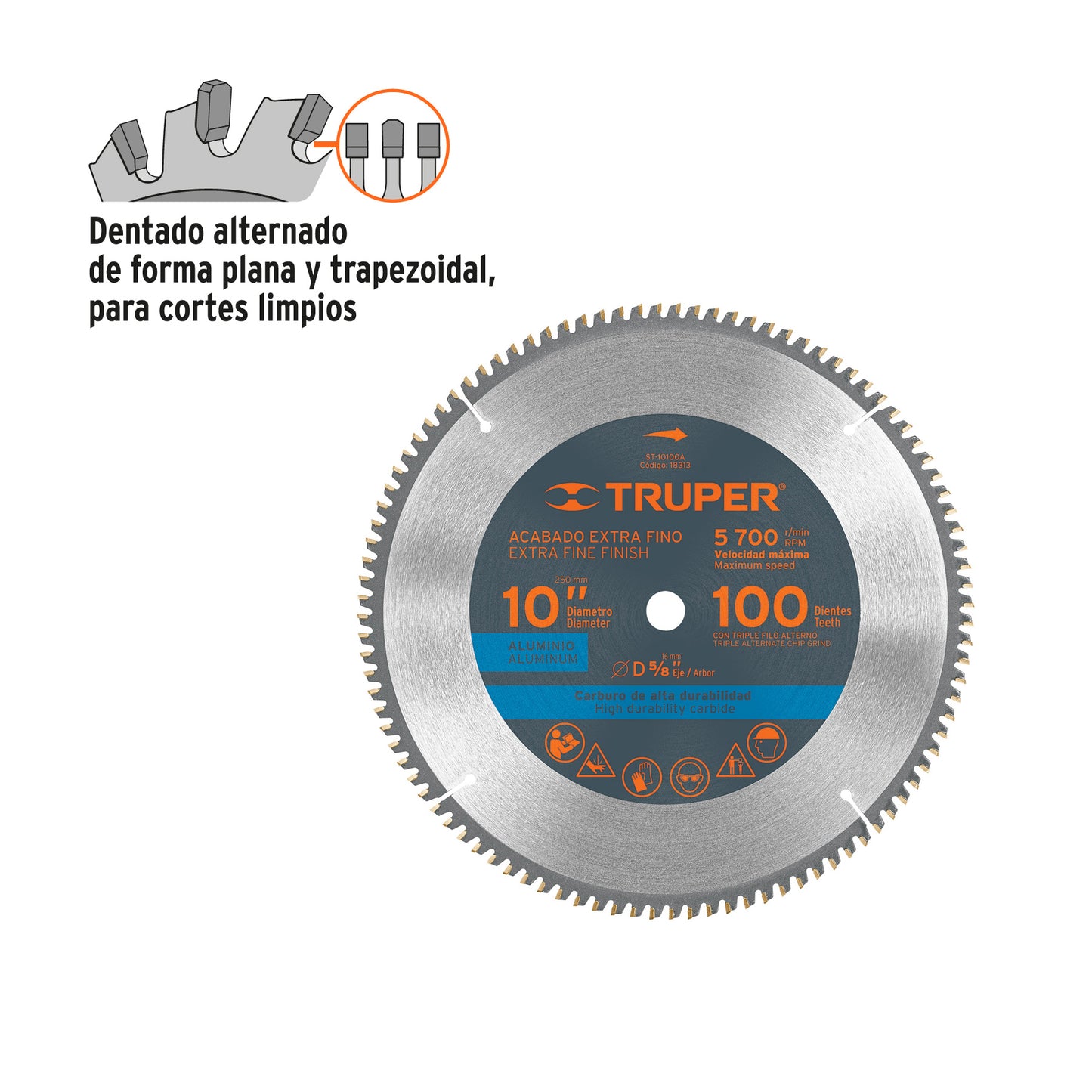 Disco Sierra 10" para Aluminio, 100 Dientes Centro 5/8"